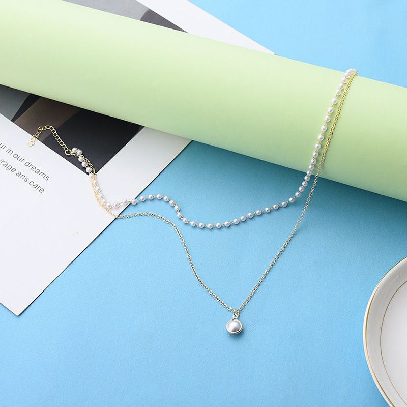 Korean Ins Super Fairy Niche Double-Layered Pearl Pendant Necklace For Women Simple Temperament Choker Necklace Clavicle Chain Trend