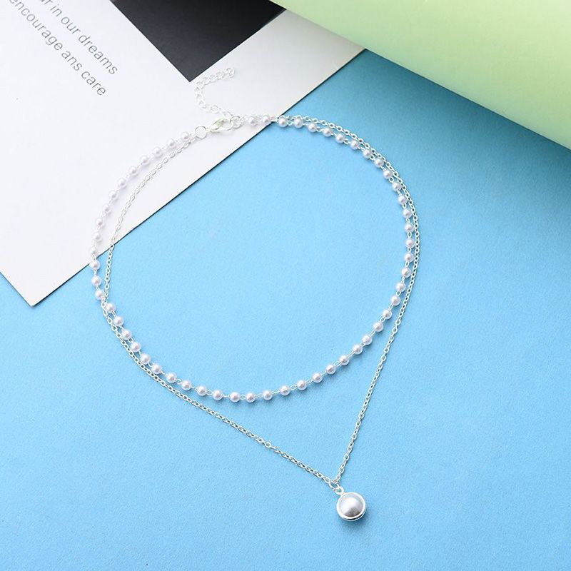 Korean Ins Super Fairy Niche Double-Layered Pearl Pendant Necklace For Women Simple Temperament Choker Necklace Clavicle Chain Trend