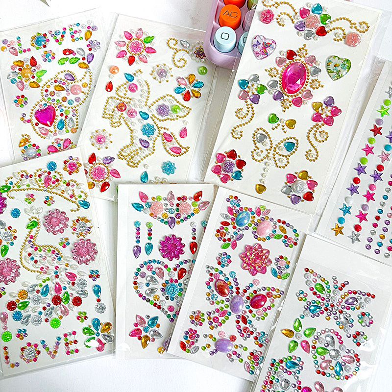 8 PCS/Set New Exquisite Beautiful DIY Acrylic Adhesive Creative Decoration Personalized Crystal Diamond Sticker Mobile Phone Cup Computer Decoration