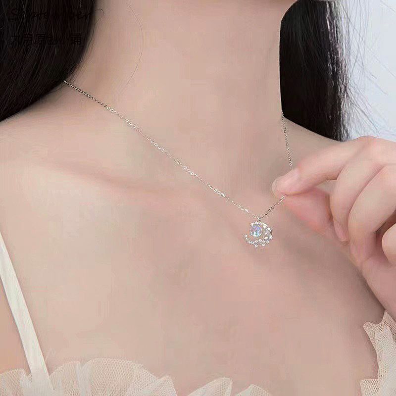 Moon Star Necklace Simple Temperament Internet Celebrity Collarbone Chain Female Best Friend Ins Light Luxury Niche Crescent Diamond Necklace