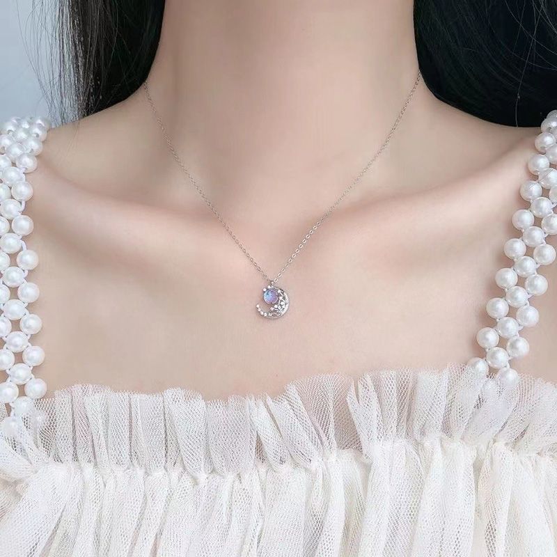 Moon Star Necklace Simple Temperament Internet Celebrity Collarbone Chain Female Best Friend Ins Light Luxury Niche Crescent Diamond Necklace