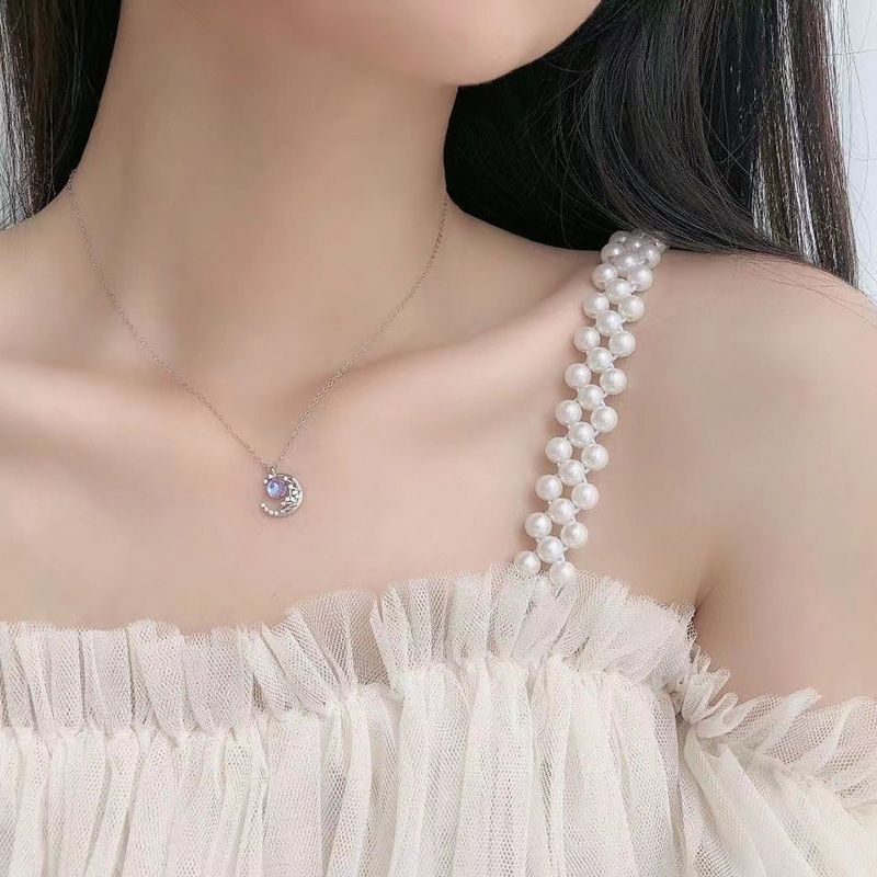 Moon Star Necklace Simple Temperament Internet Celebrity Collarbone Chain Female Best Friend Ins Light Luxury Niche Crescent Diamond Necklace