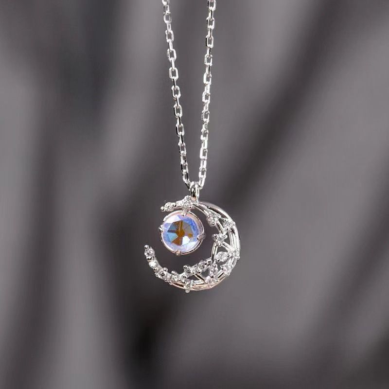 Moon Star Necklace Simple Temperament Internet Celebrity Collarbone Chain Female Best Friend Ins Light Luxury Niche Crescent Diamond Necklace