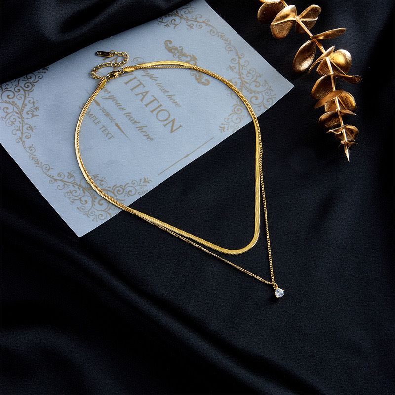 Fashionable Niche Design Titanium Steel Metal Diamond Multi-Layer Chain Jewelry Clavicle Chain Temperament Versatile Necklace