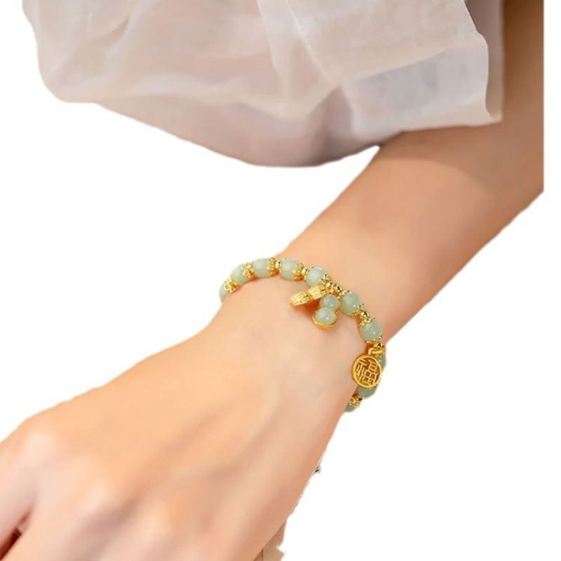 Good Things Happen Hetian Yu Bracelet Women's Light Luxury Gold Retro Peanut Bracelet Christmas Gift For Girlfriends And Girlfriends Birthday