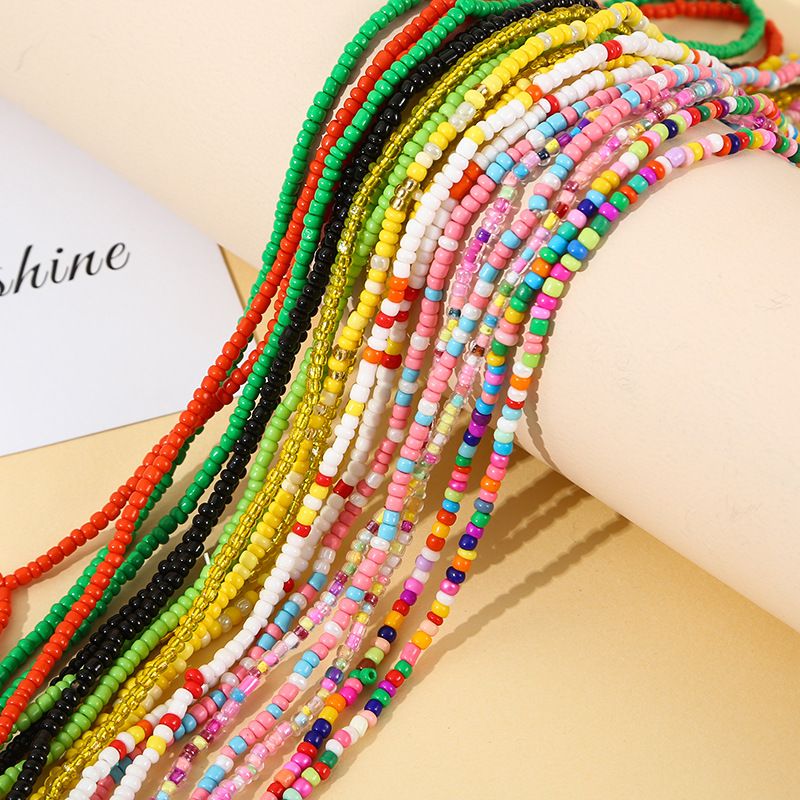Hot Sale Rice Bead Chain Multi-Layer Candy Winding Bracelet Ins Fashion Handmade Colorful Beaded Waist Chain Colorful Fashion Decoration
