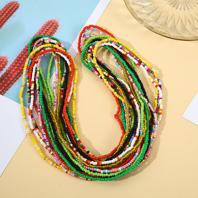 Hot Sale Rice Bead Chain Multi-Layer Candy Winding Bracelet Ins Fashion Handmade Colorful Beaded Waist Chain Colorful Fashion Decoration