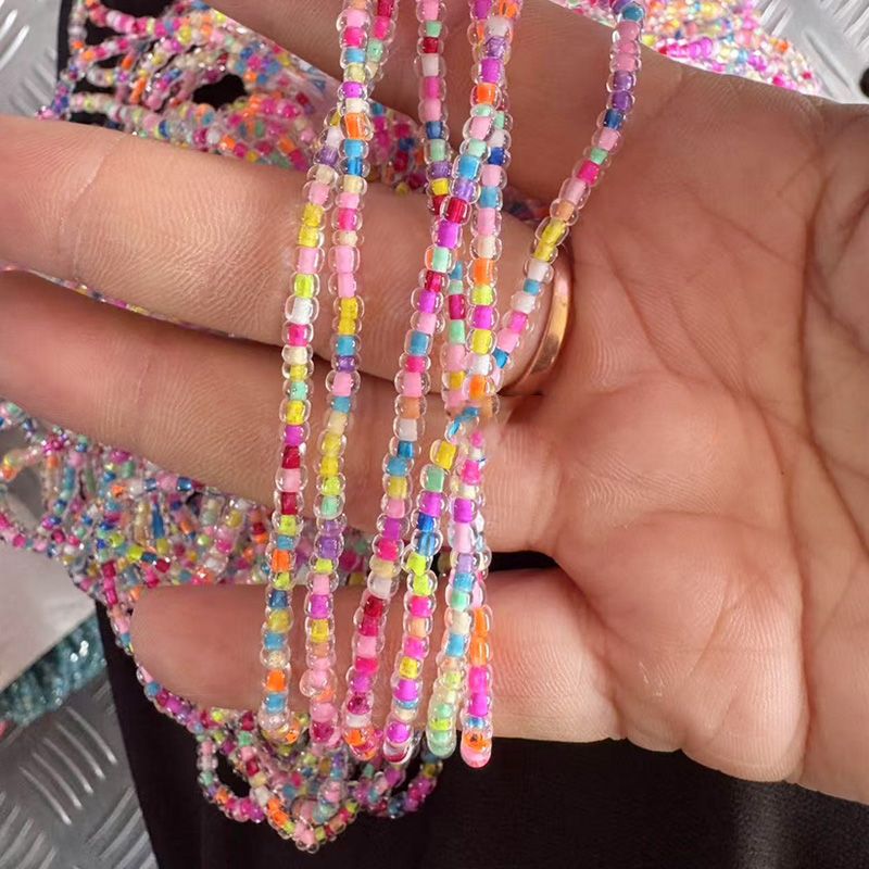 Hot Sale Rice Bead Chain Multi-Layer Candy Winding Bracelet Ins Fashion Handmade Colorful Beaded Waist Chain Colorful Fashion Decoration