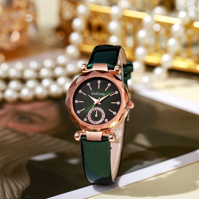 New Style Fashion Ladies Watch Female Rhinestone Seven Beads Simple Leather Belt Niche Student Party High-End Quartz Watch