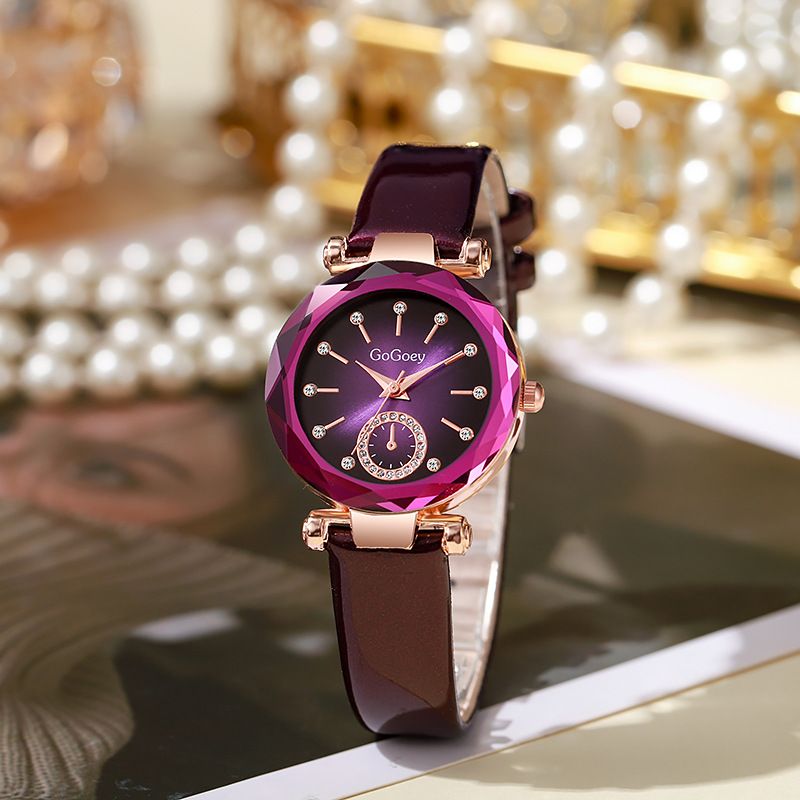 New Style Fashion Ladies Watch Female Rhinestone Seven Beads Simple Leather Belt Niche Student Party High-End Quartz Watch