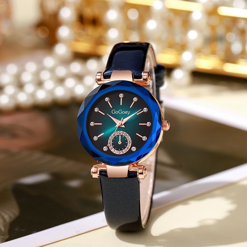 New Style Fashion Ladies Watch Female Rhinestone Seven Beads Simple Leather Belt Niche Student Party High-End Quartz Watch