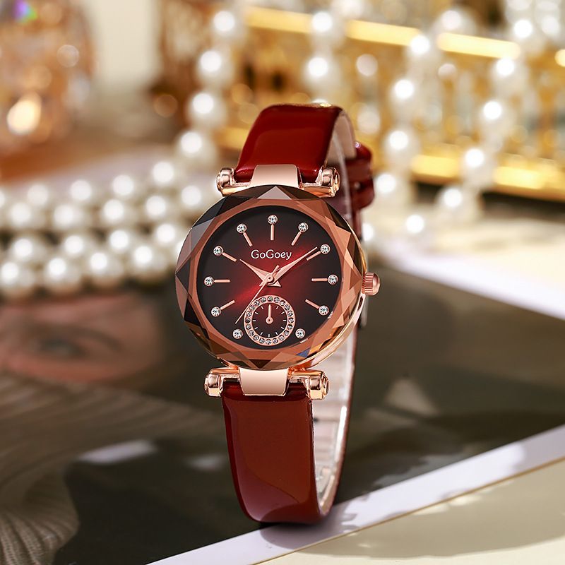 New Style Fashion Ladies Watch Female Rhinestone Seven Beads Simple Leather Belt Niche Student Party High-End Quartz Watch