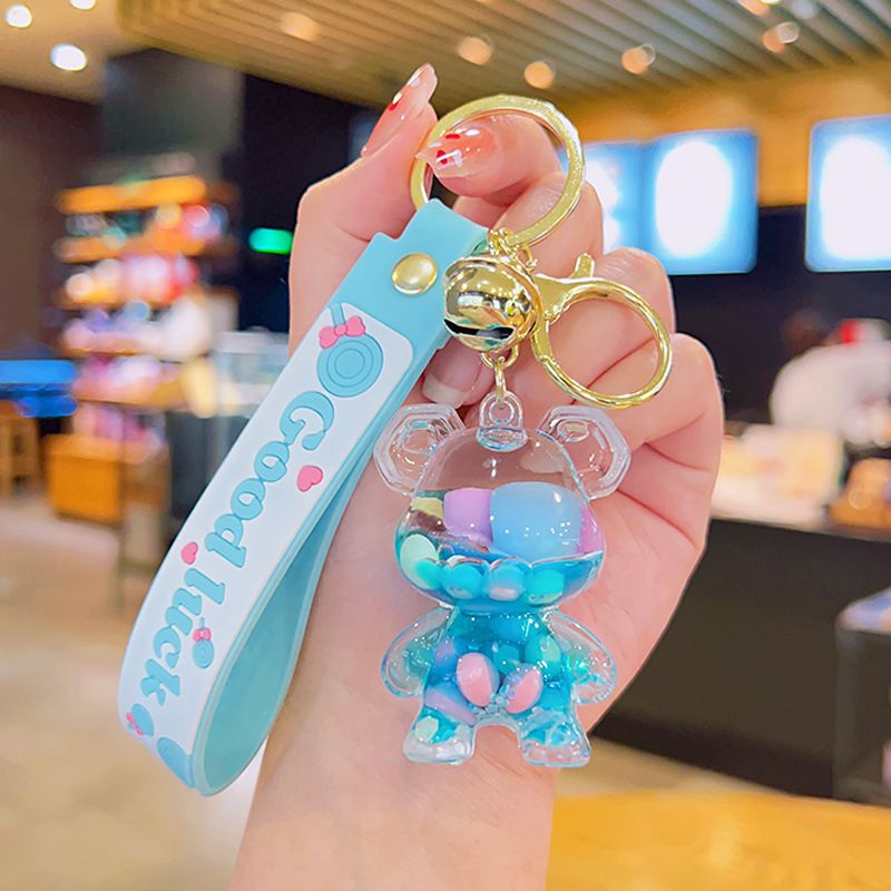 Cartoon Violent Bear Quicksand Bottle Keychain Stall Small Gift Acrylic Floating Into Oil Liquid Keychain