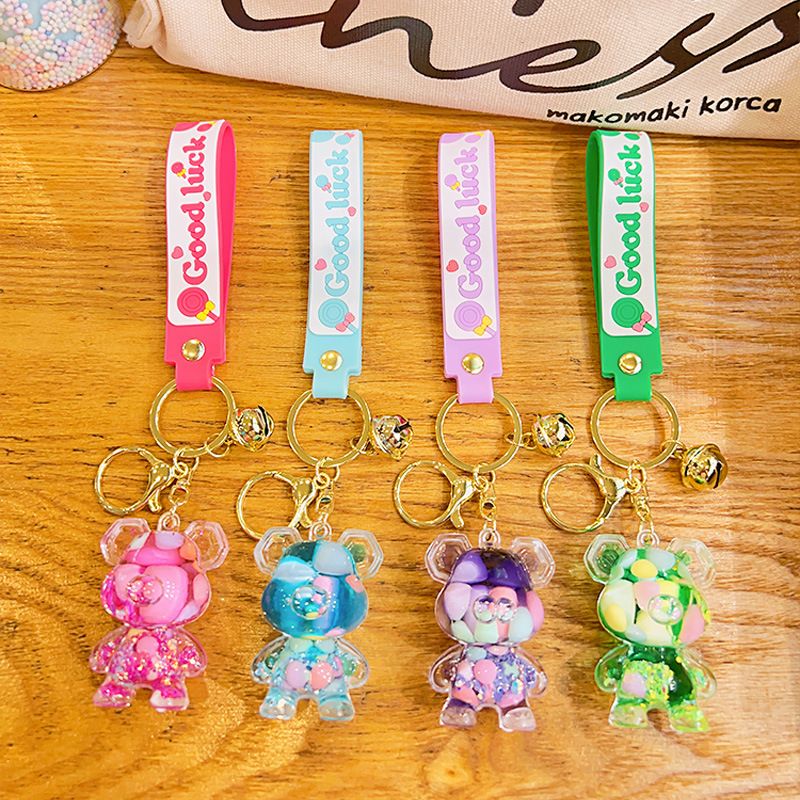 Cartoon Violent Bear Quicksand Bottle Keychain Stall Small Gift Acrylic Floating Into Oil Liquid Keychain