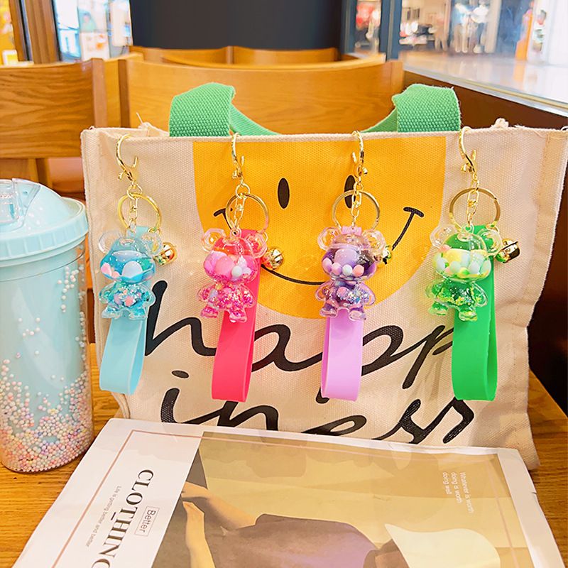 Cartoon Violent Bear Quicksand Bottle Keychain Stall Small Gift Acrylic Floating Into Oil Liquid Keychain