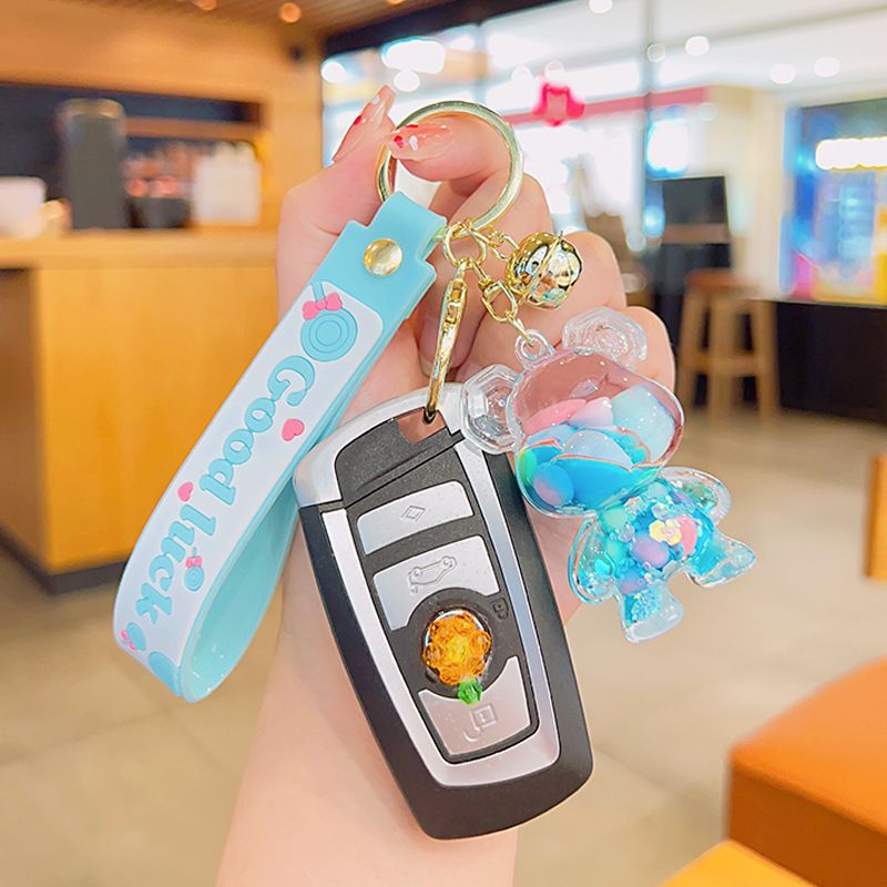 Cartoon Violent Bear Quicksand Bottle Keychain Stall Small Gift Acrylic Floating Into Oil Liquid Keychain