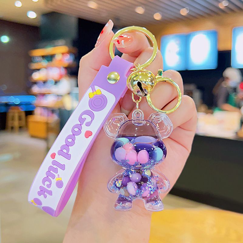 Cartoon Violent Bear Quicksand Bottle Keychain Stall Small Gift Acrylic Floating Into Oil Liquid Keychain