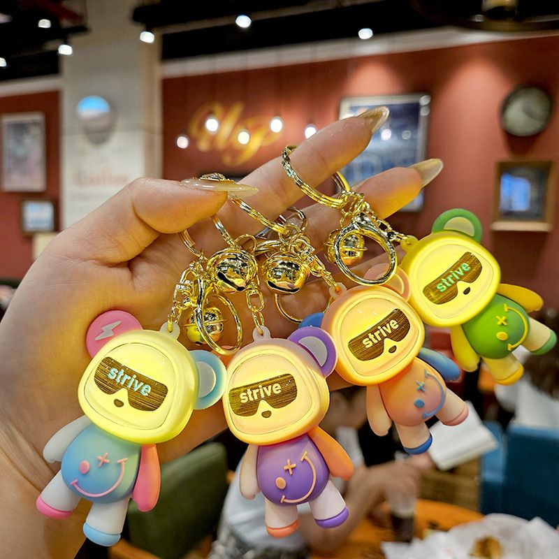 New Cartoon Light Up Bear Keychain Pendant Couple Luminous Doll Car Keychain Pendant Gift