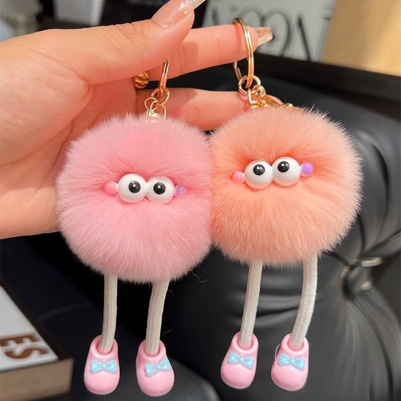 Cute Imitation Accessories Rex Rabbit Long Legs Small Coal Ball Car Keychain Pendant Plush Bag Pendant Gift Doll