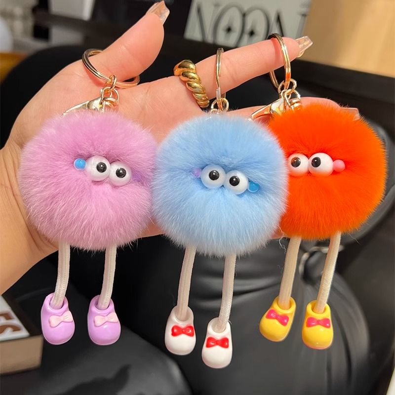 Cute Imitation Accessories Rex Rabbit Long Legs Small Coal Ball Car Keychain Pendant Plush Bag Pendant Gift Doll