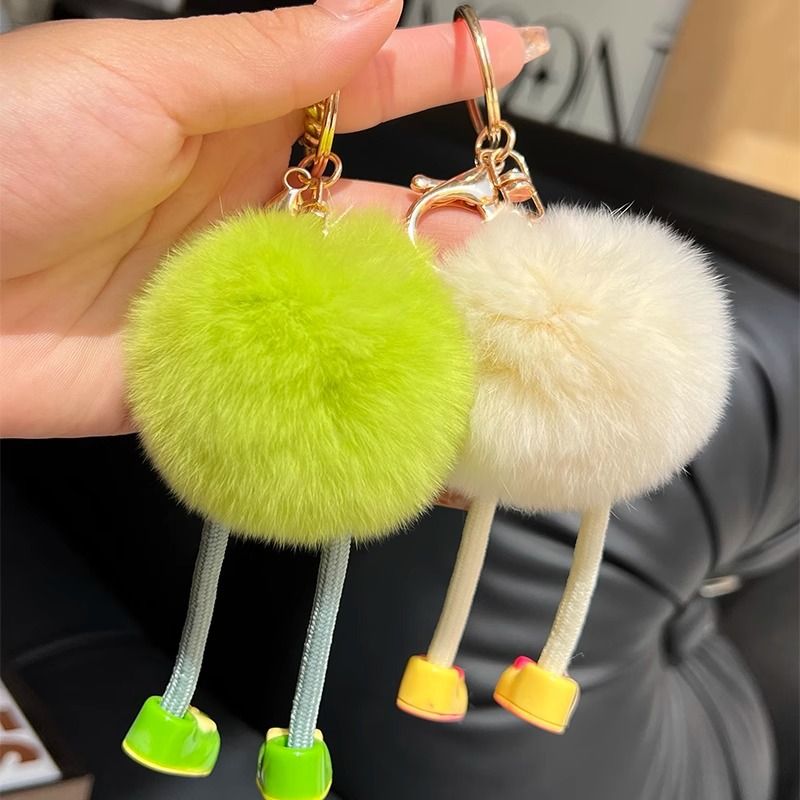 Cute Imitation Accessories Rex Rabbit Long Legs Small Coal Ball Car Keychain Pendant Plush Bag Pendant Gift Doll