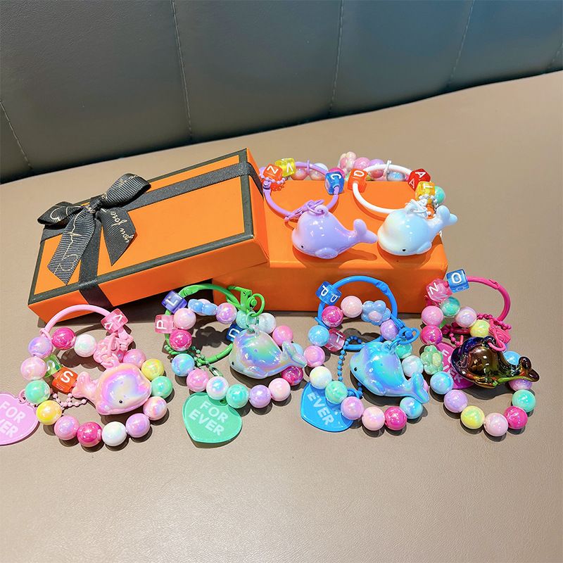 Acrylic Electroplating Accessories Ocean Dolphin Keychain Pendant Fresh Color Beaded Couple Bag Pendant Gift