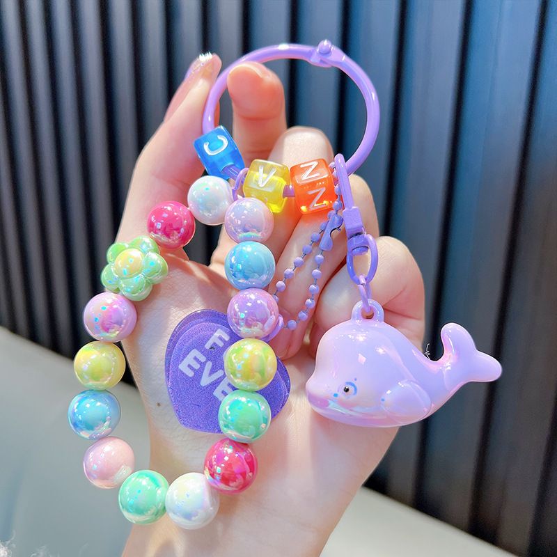 Acrylic Electroplating Accessories Ocean Dolphin Keychain Pendant Fresh Color Beaded Couple Bag Pendant Gift