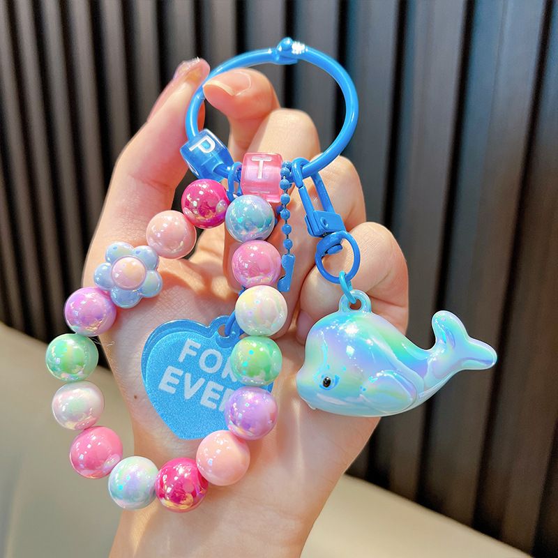 Acrylic Electroplating Accessories Ocean Dolphin Keychain Pendant Fresh Color Beaded Couple Bag Pendant Gift