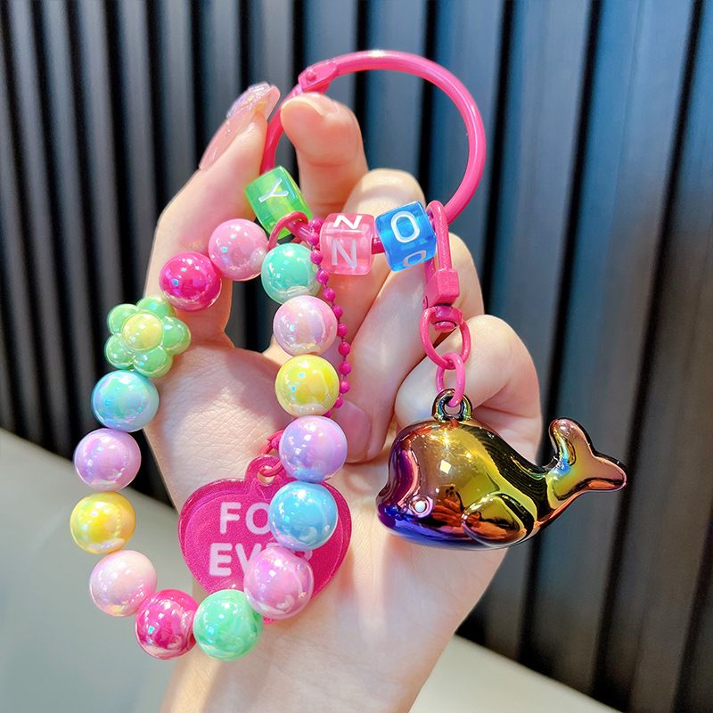 Acrylic Electroplating Accessories Ocean Dolphin Keychain Pendant Fresh Color Beaded Couple Bag Pendant Gift