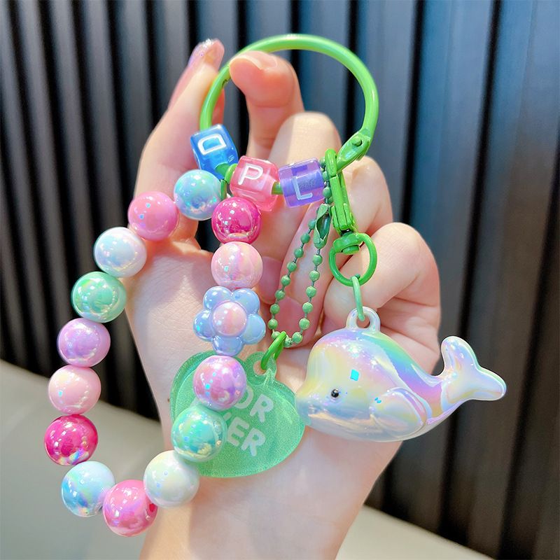 Acrylic Electroplating Accessories Ocean Dolphin Keychain Pendant Fresh Color Beaded Couple Bag Pendant Gift