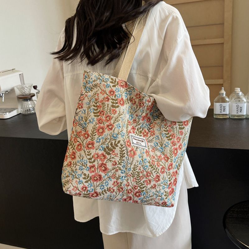 Flower-Patterned Large-Capacity Canvas Bag New Fashionable Style Trendy And Versatile Single-Shoulder Handbag Sturdy Beautiful Practical Quality Handbag