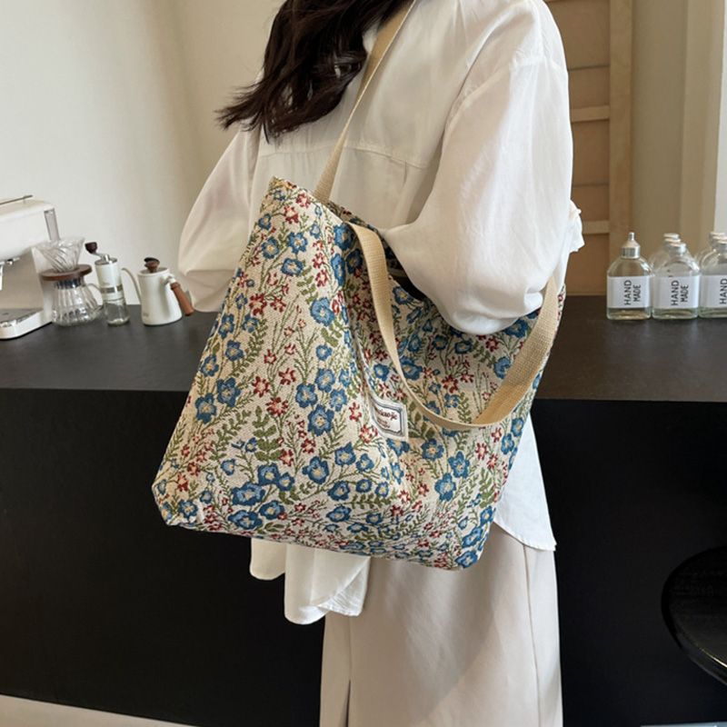 Flower-Patterned Large-Capacity Canvas Bag New Fashionable Style Trendy And Versatile Single-Shoulder Handbag Sturdy Beautiful Practical Quality Handbag
