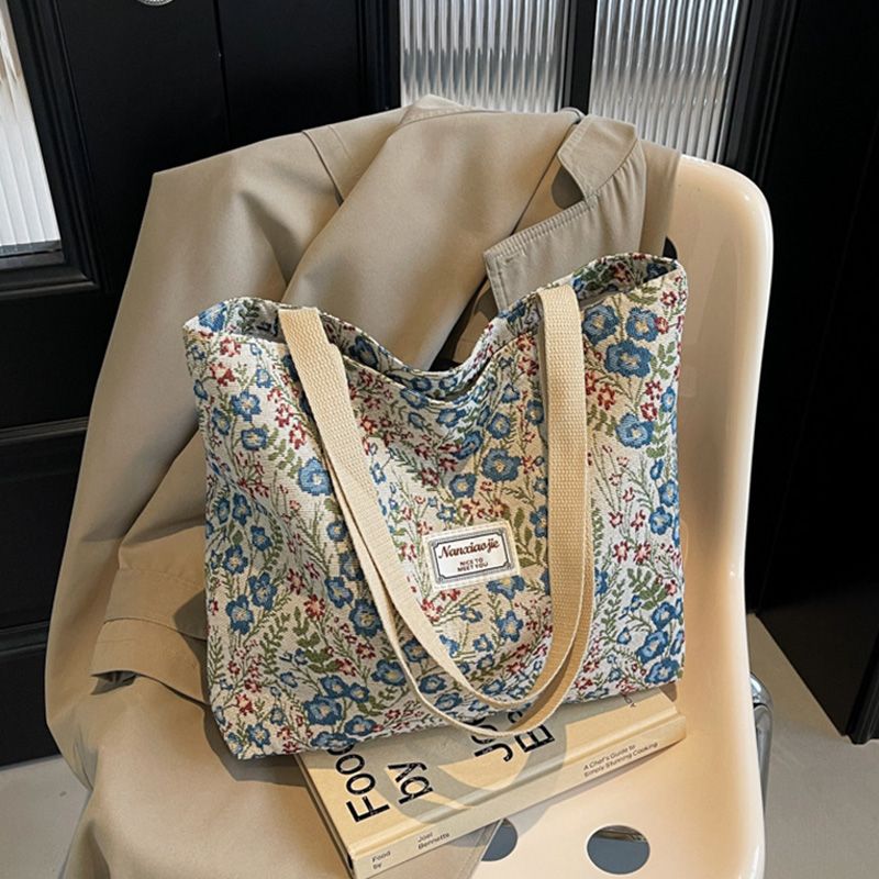 Flower-Patterned Large-Capacity Canvas Bag New Fashionable Style Trendy And Versatile Single-Shoulder Handbag Sturdy Beautiful Practical Quality Handbag
