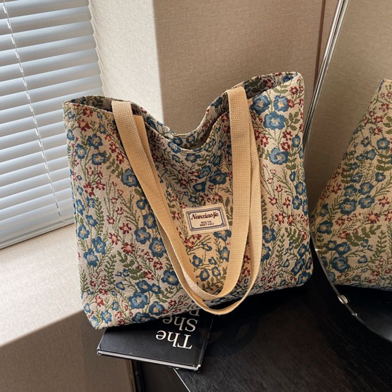 Flower-Patterned Large-Capacity Canvas Bag New Fashionable Style Trendy And Versatile Single-Shoulder Handbag Sturdy Beautiful Practical Quality Handbag