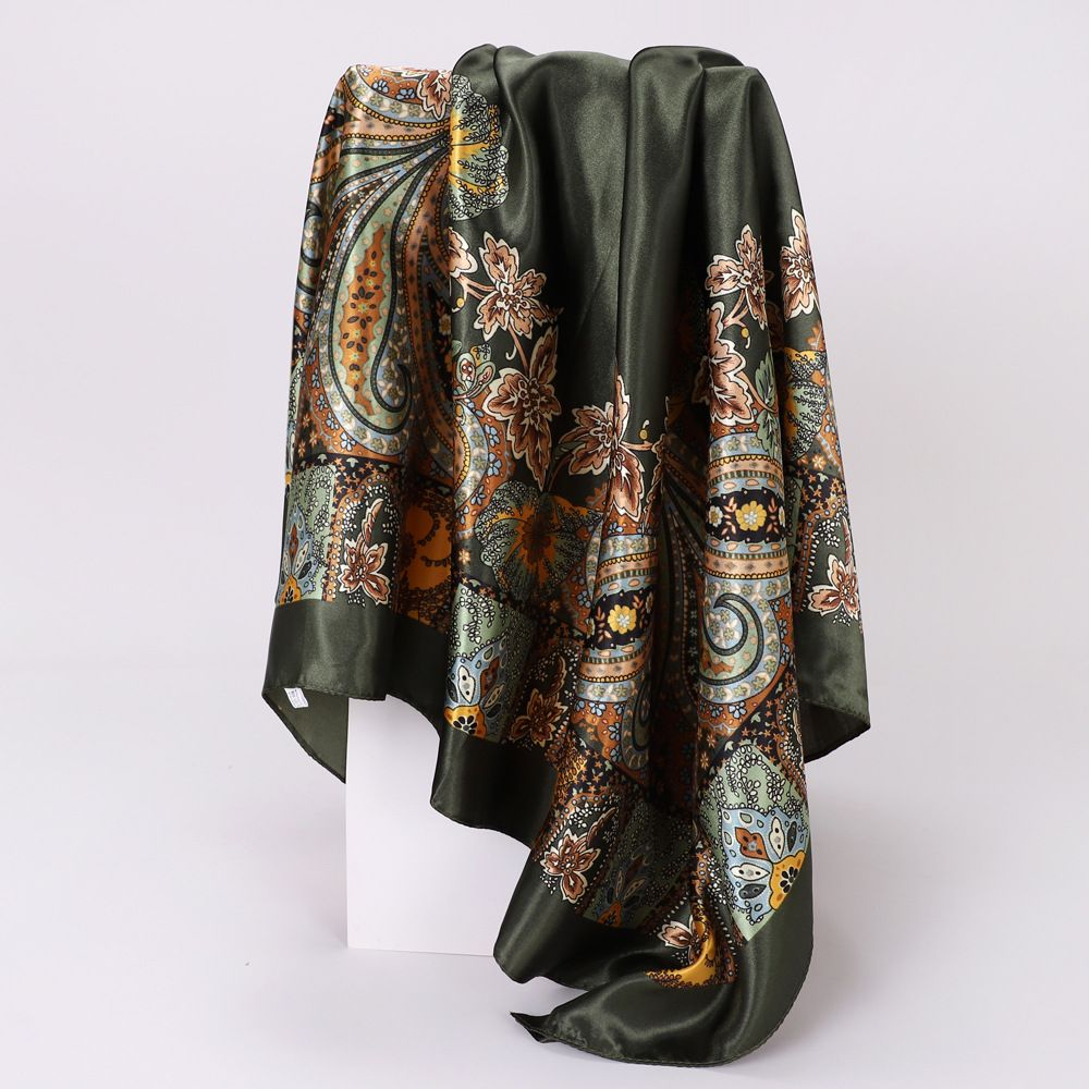Best-Selling Classic Style Cashew Pattern Scarf For Women Trendy And Versatile Shawl Imitation Silk Headscarf 90*90cm Fashionable Printed Square Scarves