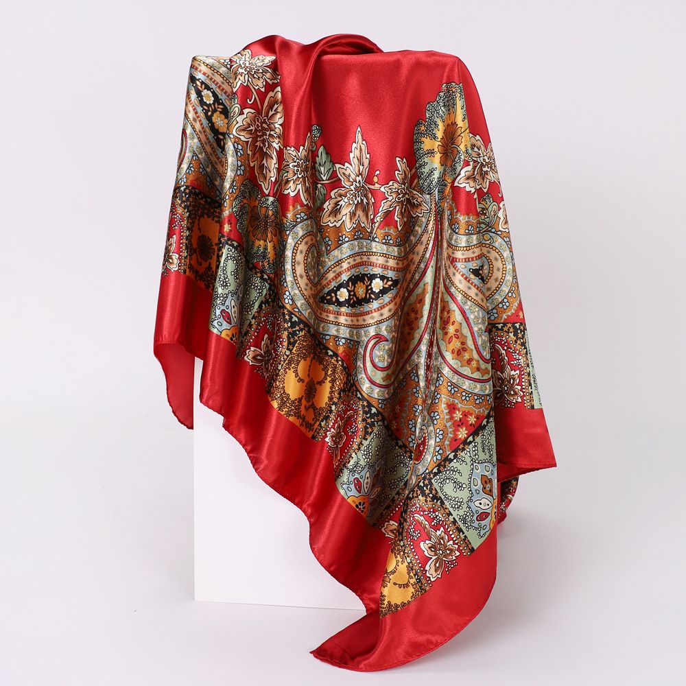 Best-Selling Classic Style Cashew Pattern Scarf For Women Trendy And Versatile Shawl Imitation Silk Headscarf 90*90cm Fashionable Printed Square Scarves