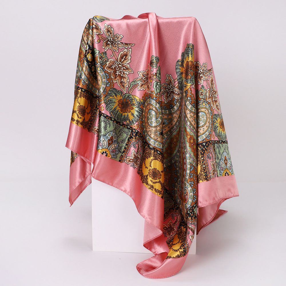 Best-Selling Classic Style Cashew Pattern Scarf For Women Trendy And Versatile Shawl Imitation Silk Headscarf 90*90cm Fashionable Printed Square Scarves