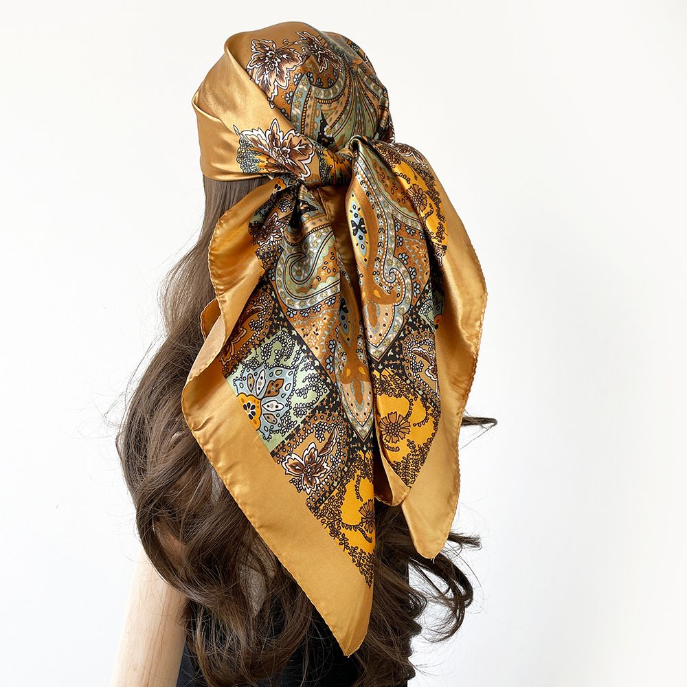 Best-Selling Classic Style Cashew Pattern Scarf For Women Trendy And Versatile Shawl Imitation Silk Headscarf 90*90cm Fashionable Printed Square Scarves
