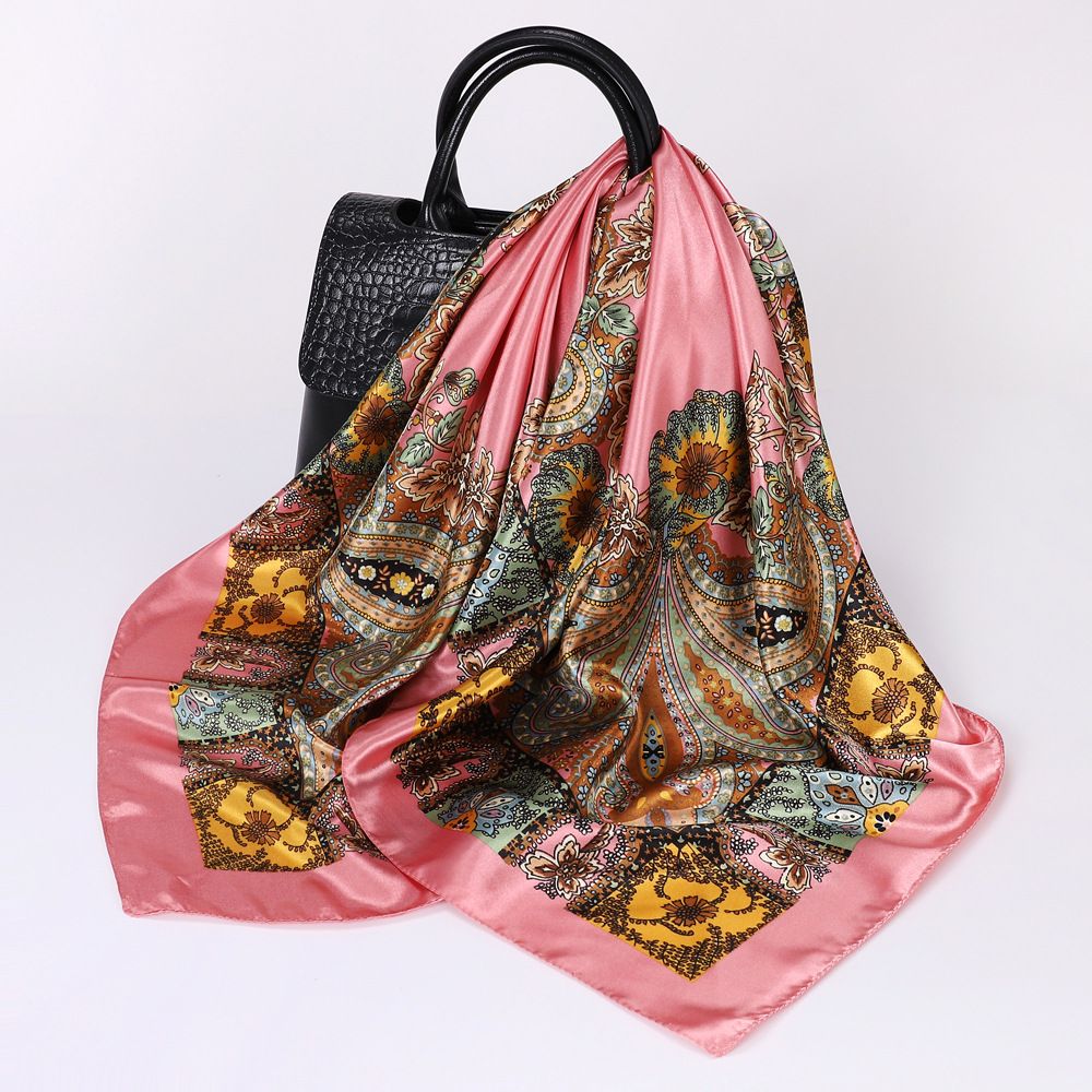 Best-Selling Classic Style Cashew Pattern Scarf For Women Trendy And Versatile Shawl Imitation Silk Headscarf 90*90cm Fashionable Printed Square Scarves
