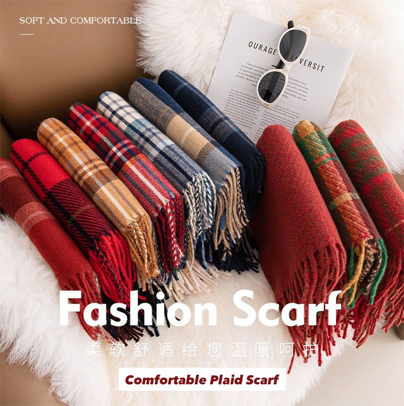 High-Quality Cashmere Feel Autumn And Winter New Year Plaid Scarf Comfortable To Touch Women's Imitation Cashmere Ankora Red Scarf Shawl Scarves