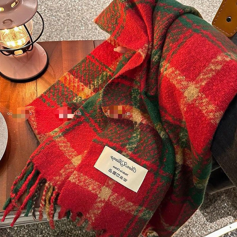High-Quality Cashmere Feel Autumn And Winter New Year Plaid Scarf Comfortable To Touch Women's Imitation Cashmere Ankora Red Scarf Shawl Scarves