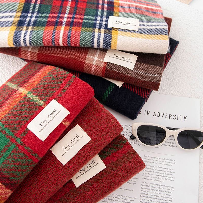 High-Quality Cashmere Feel Autumn And Winter New Year Plaid Scarf Comfortable To Touch Women's Imitation Cashmere Ankora Red Scarf Shawl Scarves