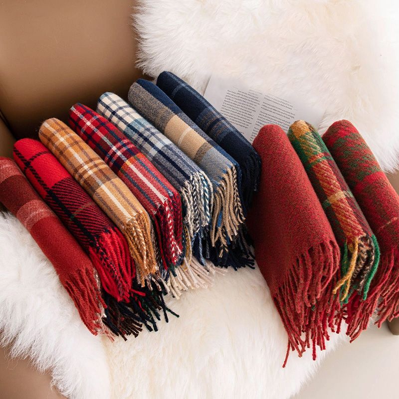High-Quality Cashmere Feel Autumn And Winter New Year Plaid Scarf Comfortable To Touch Women's Imitation Cashmere Ankora Red Scarf Shawl Scarves