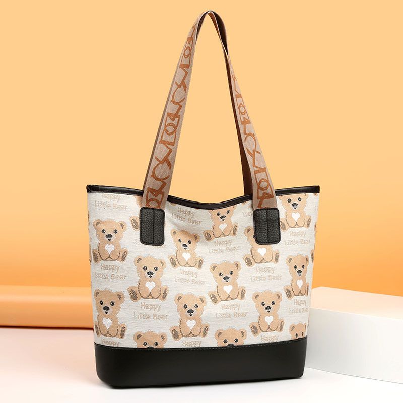 Practical Large-Capacity Small Bear Canvas Bag Women's Handheld Single Shoulder Bag Multi-Purpose Small Bear Single Shoulder Bag