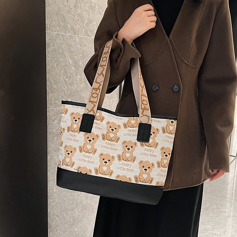 Practical Large-Capacity Small Bear Canvas Bag Women's Handheld Single Shoulder Bag Multi-Purpose Small Bear Single Shoulder Bag