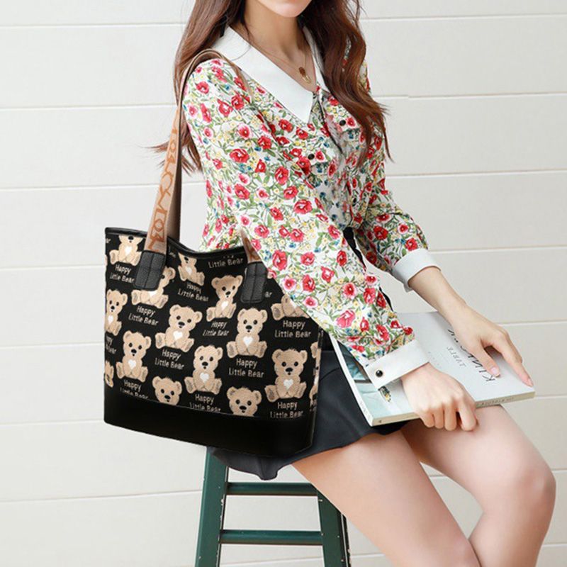 Practical Large-Capacity Small Bear Canvas Bag Women's Handheld Single Shoulder Bag Multi-Purpose Small Bear Single Shoulder Bag