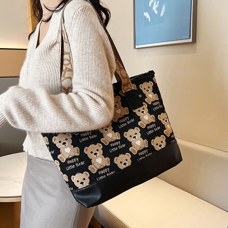 Practical Large-Capacity Small Bear Canvas Bag Women's Handheld Single Shoulder Bag Multi-Purpose Small Bear Single Shoulder Bag