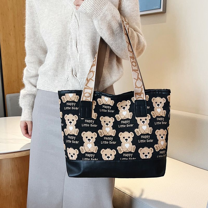 Practical Large-Capacity Small Bear Canvas Bag Women's Handheld Single Shoulder Bag Multi-Purpose Small Bear Single Shoulder Bag