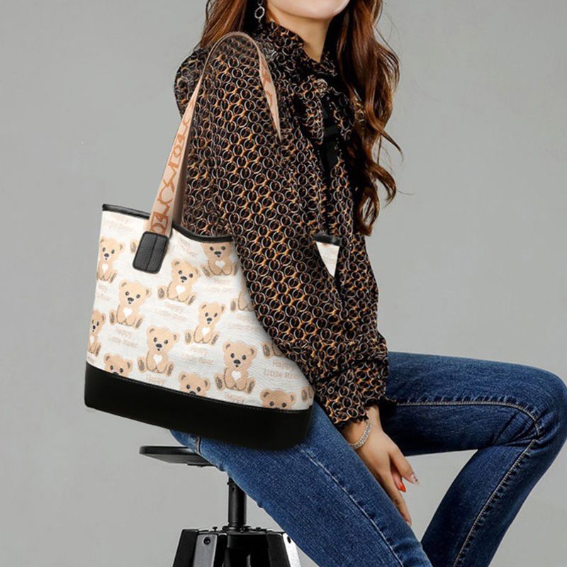 Practical Large-Capacity Small Bear Canvas Bag Women's Handheld Single Shoulder Bag Multi-Purpose Small Bear Single Shoulder Bag