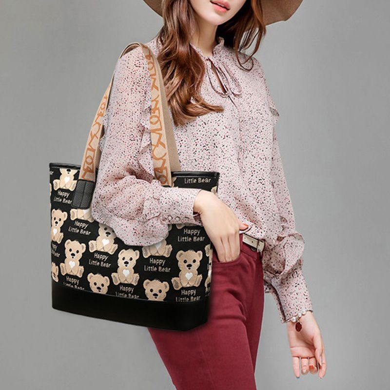 Practical Large-Capacity Small Bear Canvas Bag Women's Handheld Single Shoulder Bag Multi-Purpose Small Bear Single Shoulder Bag